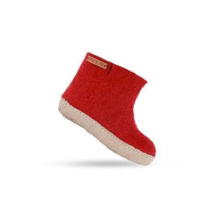 Uldstøvle Børn (100% ren uld) - Model Rød m/sål i skind - Dansk Design fra SHUS